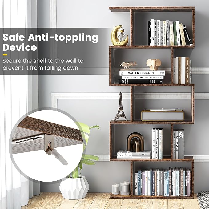 5-Tier Geometric Bookcase Set of 2, 62.5” Freestanding Room Divider Bookshelf - Image 7