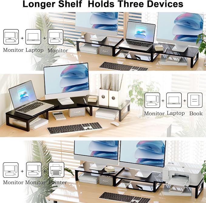 TEAMIX Desk Organizer Dual Monitor Stand Riser, Adjustable Computer Stand - Image 3