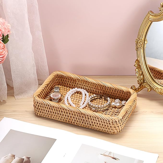 BTSKY Small Remote Basket for Coffee Table Entryway Living Room Rattan Serving - Image 8