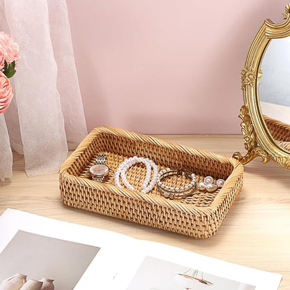 BTSKY Small Remote Basket for Coffee Table Entryway Living Room Rattan Serving - Image 8