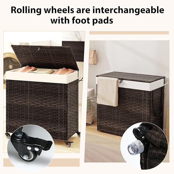 Giantex Laundry Hamper w/Wheels, 3 Section Hamper 125L w/2 Removable Liner Bags - Image 4
