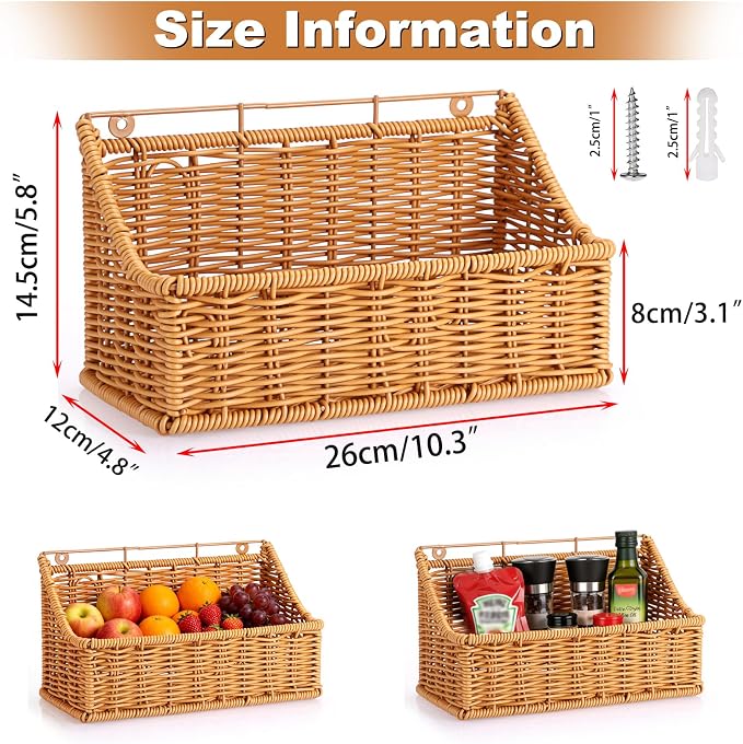 OwnMy 2PCS Plastic Wicker Hanging Basket Wall Mount Fruit Storage Baskets | - Image 3