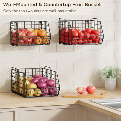 3-Tier Stackable Wire Baskets, Fruit and Vegetable Storage - Image 2