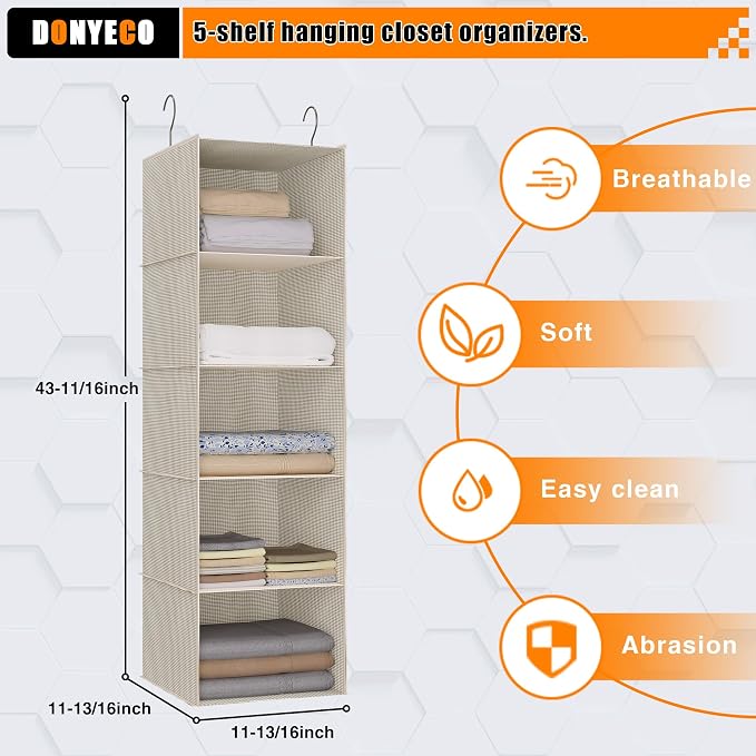 Hanging Closet Organizer, Easy Mount Foldable 5-Shelf Hanging Closet Wardrobe - Image 3