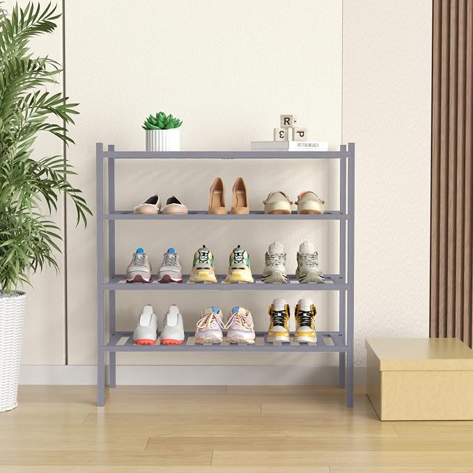 4 Tier Bamboo Shoe Rack for Closet Free Standing Wood Shoe Shelf for Entryway - Image 2