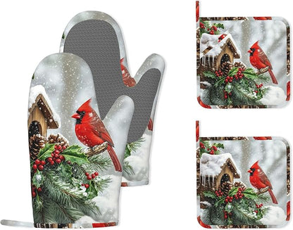 Cardinal Heat-Resistant Silicone Oven Mitts and Pot Holder 4 Piece Set by Unknown