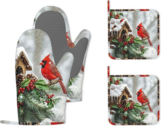 Cardinal Heat-Resistant Silicone Oven Mitts and Pot Holder 4 Piece Set by Unknown