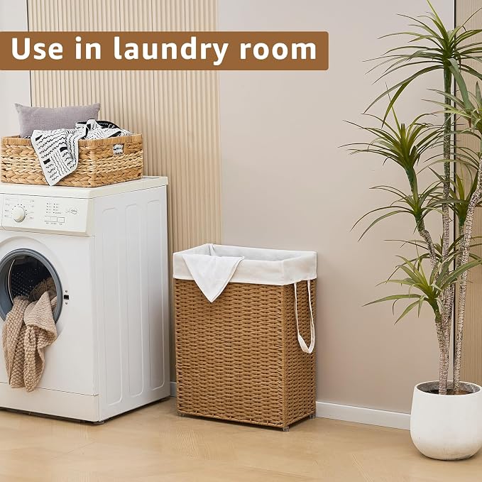 Slim Wicker Laundry Hamper, 55L Handwoven Rattan Basket - Image 3