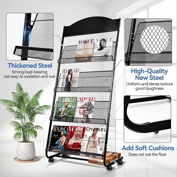 Floor-Standing Magazine Rack, 4-Layer Brochure Display Stand Tiered Design - Image 3