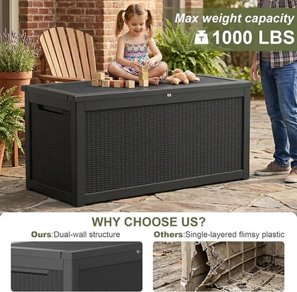 325 Gallon Outdoor Storage Box Waterproof, Large Deck Box Lockable Resin - Image 2