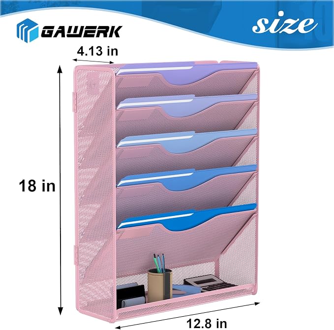 6 Tier Hanging File Organizer, Mesh Wall File Holder Paper Folder Rack - Image 2