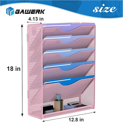 6 Tier Hanging File Organizer, Mesh Wall File Holder Paper Folder Rack - Image 2