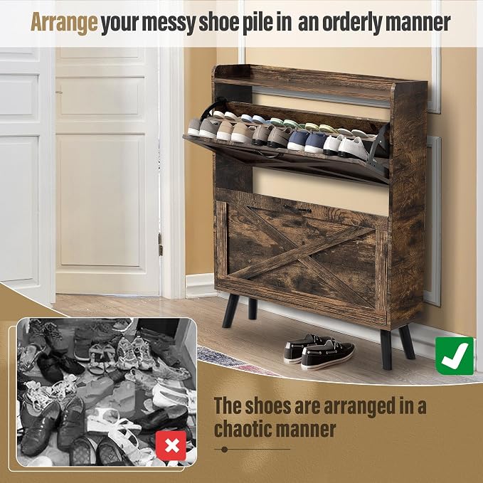 Narrow Shoe Storage Cabinet, Freestanding Hidden Shoe Organizer - Image 6