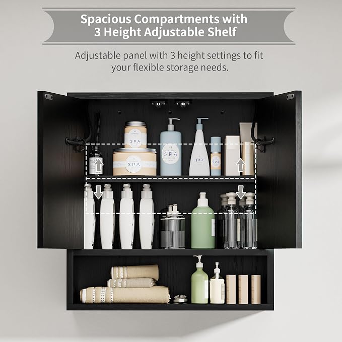 Bathroom Medicine Cabinet with Mirror, Lighted Wall Storage Cabinet, Living Room - Image 3