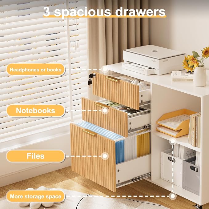 INNOD 3 Drawer Fluted Mobile Filing Cabinet - Image 4