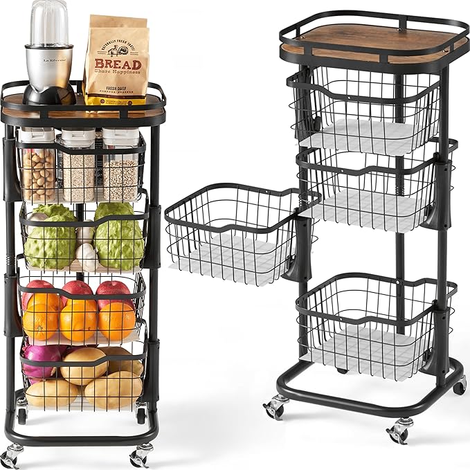 4 Tier Rotating Kitchen Storage Cart, Fruit Vegetable Potato Rack Stand | by OcyfymHome