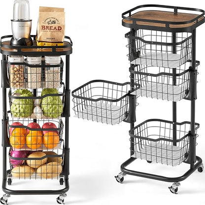 4 Tier Rotating Kitchen Storage Cart, Fruit Vegetable Potato Rack Stand | by OcyfymHome