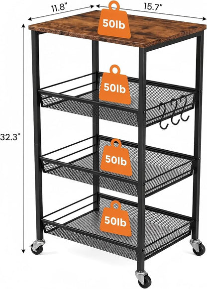 Homleke 4-Tier Rolling Kitchen Storage Cart, Utility Cart - Image 4