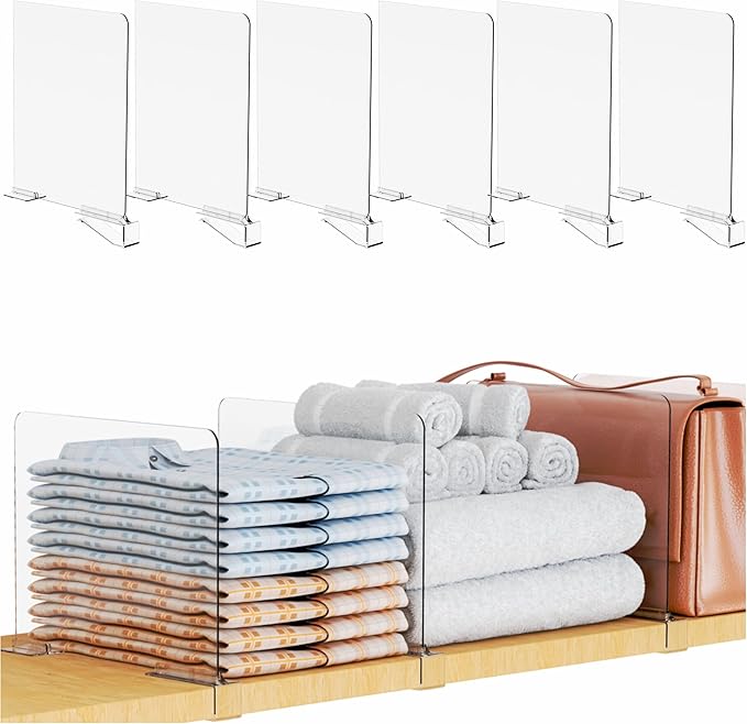 Yieach Adjustable Height Clear Shelf Dividers, 6 Pack Acrylic Closet Shelf by Yieach
