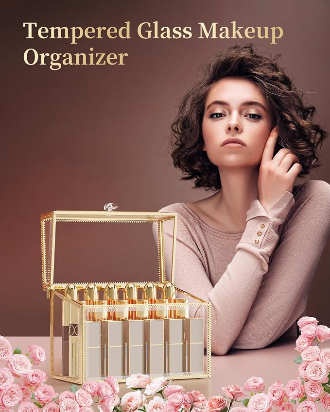Lipstick Organizer, Luxury Tempered Glass Lipstick Holder & Nail Polish - Image 3
