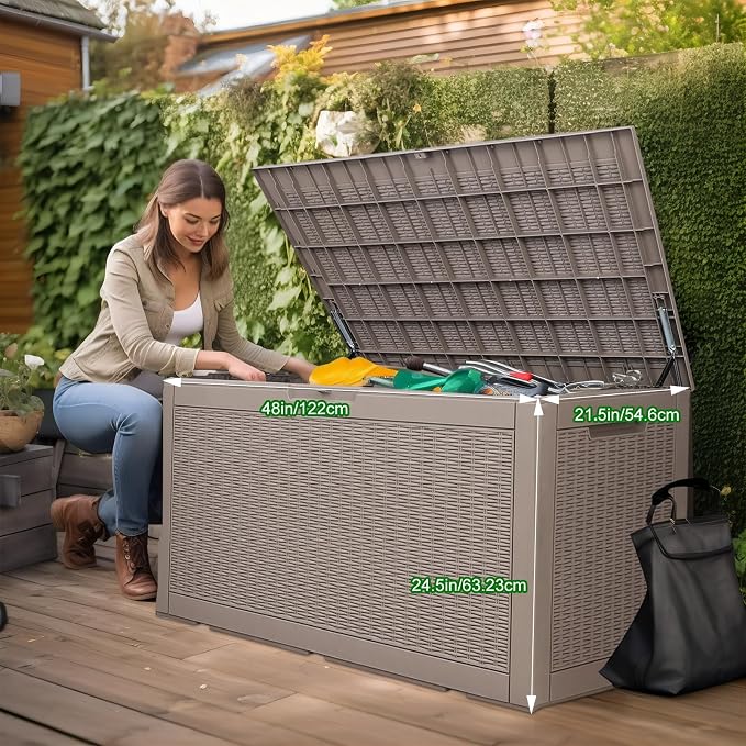 100 Gallon Resin Deck Box, Lockable Patio Outdoor Storage Box - Image 2