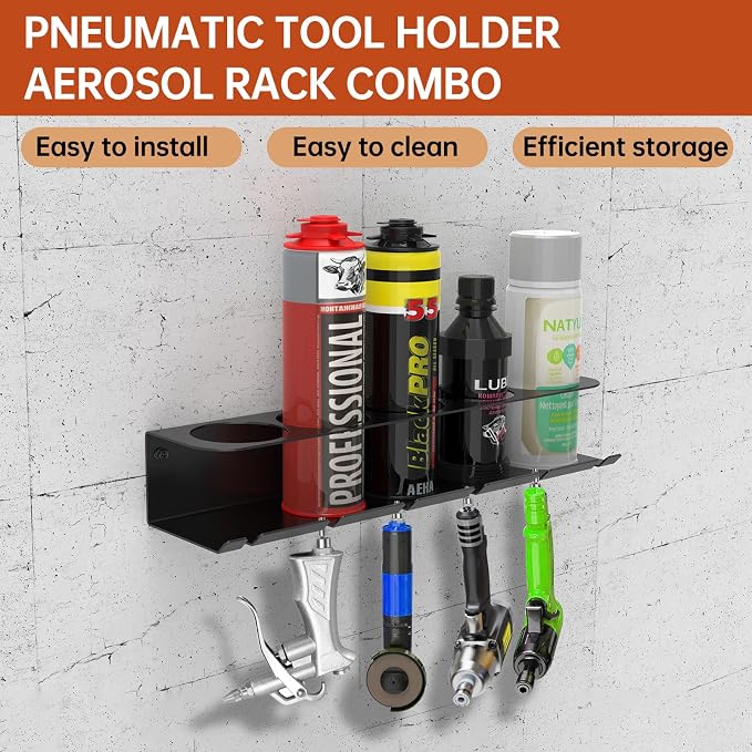 woiron Pneumatic Tool Holder/Aerosol Rack Combo, Wall Mounted Spray Can Bottle - Image 5