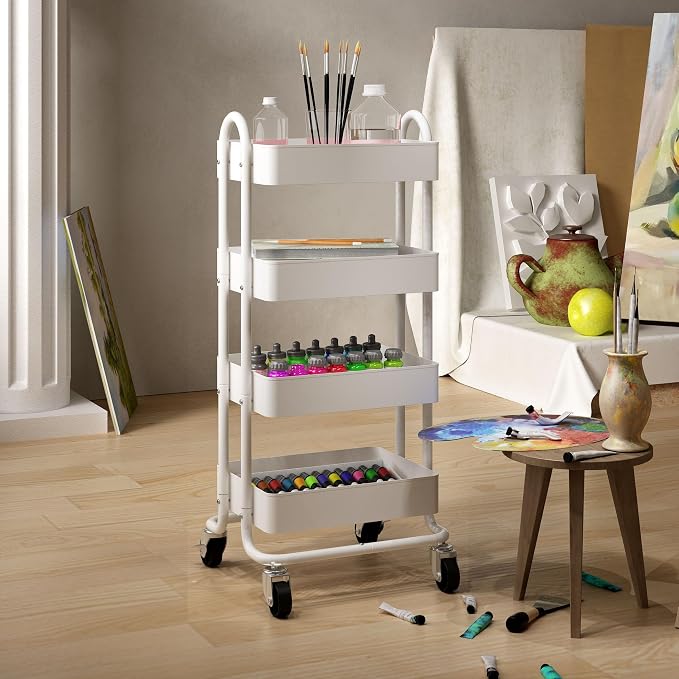 4 Tier Metal Rolling Cart with Wheels, 4 Tier Utility Cart with Wheels - Image 2
