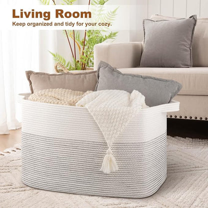 XXXL Large Blanket Basket, 108L Storage Basket, Cotton Rope Baskets - Image 2