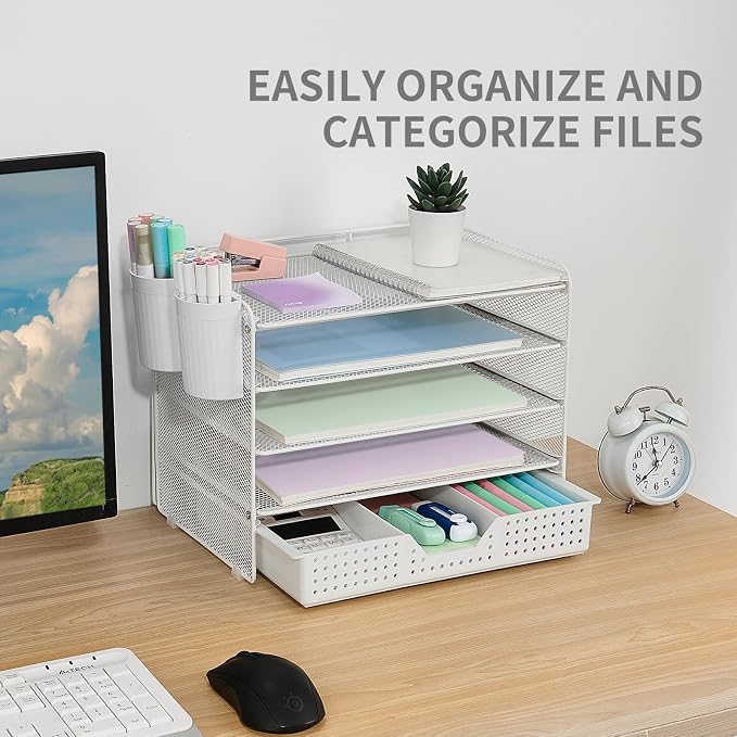 LEKETREE Desk Organizer and Accessories, 5-Tier Paper Letter Tray Organizer - Image 5