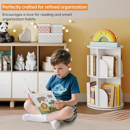 Rotating 2-Tier Bookshelf Tower, 360° Spinning Corner Bookcase - Image 3