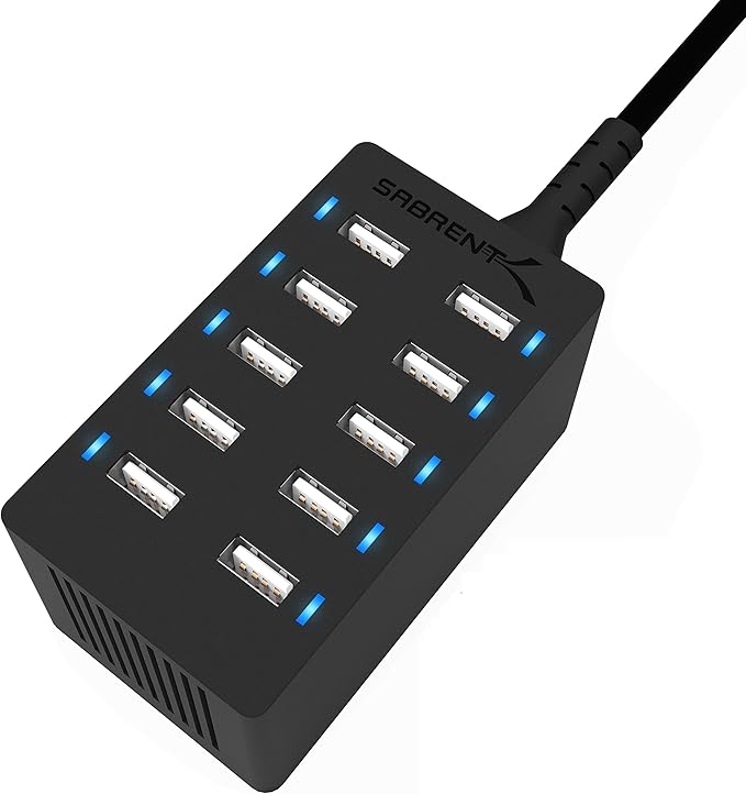 SABRENT 60W 10-Port USB Charging Station, Auto-Detect | 12A family-sized by SABRENT