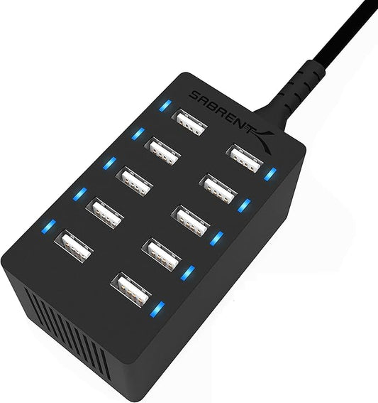 SABRENT 60W 10-Port USB Charging Station, Auto-Detect | 12A family-sized by SABRENT
