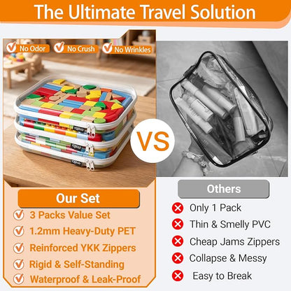 YQBRAO 3-Pack Large Clear Hard Shell Zipper Case, 1.2mm Rigid Toy & Cosmetic - Image 2