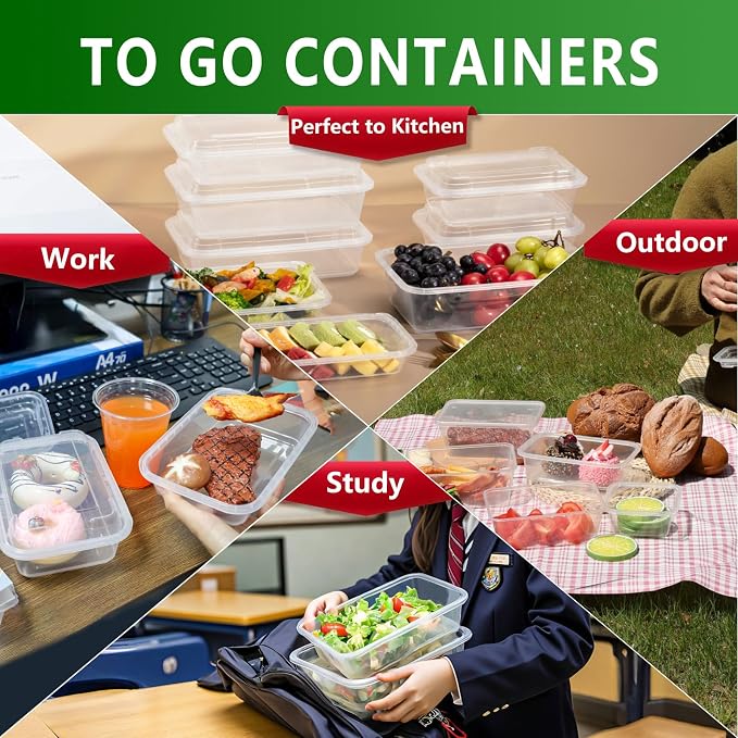 20 Pack 12oz Clear Meal Prep Containers Reusable Food Storage Containers - Image 8