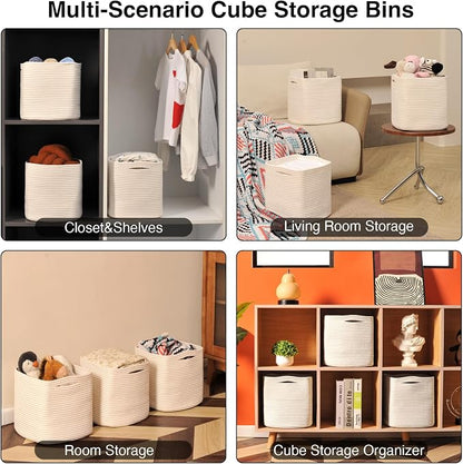 ICERZCZ 13 Inch Cube Closet Storage Bins, Woven Cotton Rope Organizer Baskets - Image 5
