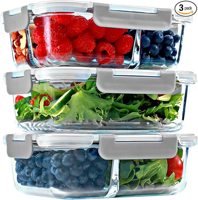 FIT Strong & Healthy Meal Prep Containers Glass, 1 & 2 & 3 Compartments – by FITSTRONGHEALTHY