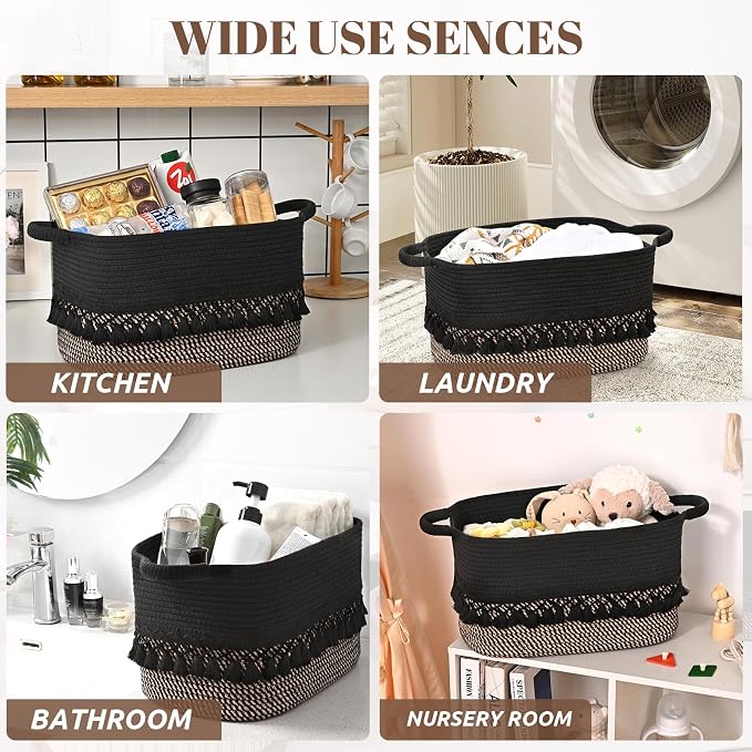 2 Pack Storage Basket for Shelves, Boho Cotton Rope Storage Bins - Image 6