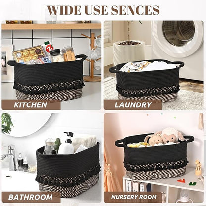 2 Pack Storage Basket for Shelves, Boho Cotton Rope Storage Bins - Image 6