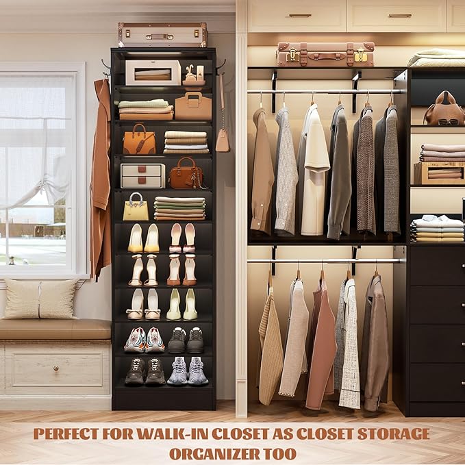 Aheaplus Narrow Shoe Cabinet, 10 Tiers Tall Wood Shoe Rack, Shoe Storage - Image 4