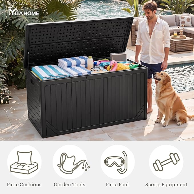 YITAHOME XXL 300 Gallon Extra Large OutdoorDeck Box, Lockable Resin Storage Box - Image 3