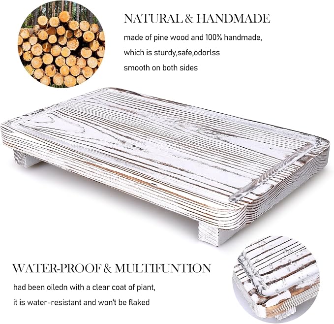 Rustic White Bathroom Counter Tray Kitchen Countertop Trays Decorative Wood - Image 4