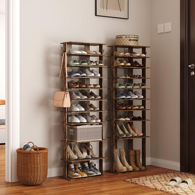 HOMEFORT 10-Tier Vertical Shoe Rack, Corner Shoe Tower, Double Rows 10 Tiers - Image 7