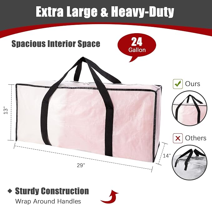 Extra Large Moving Bags with Zippers & Carrying Handles, Heavy-Duty Storage Tote - Image 2