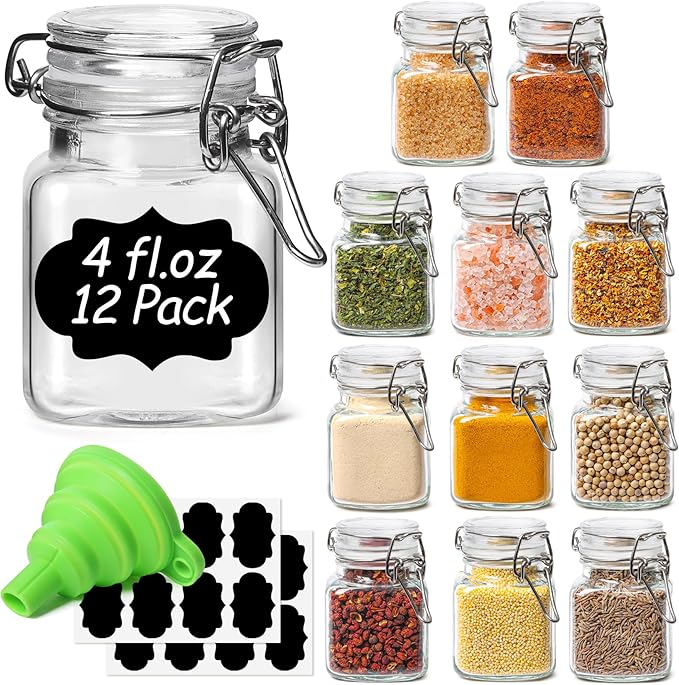 ComSaf Set of 12 Square Glass Spice Jars by ComSaf