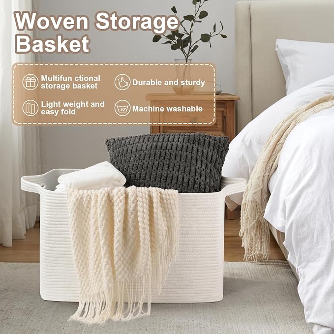 95L Extra Large Blanket Basket, Rectangle Nursery Blanket Storage - Image 7