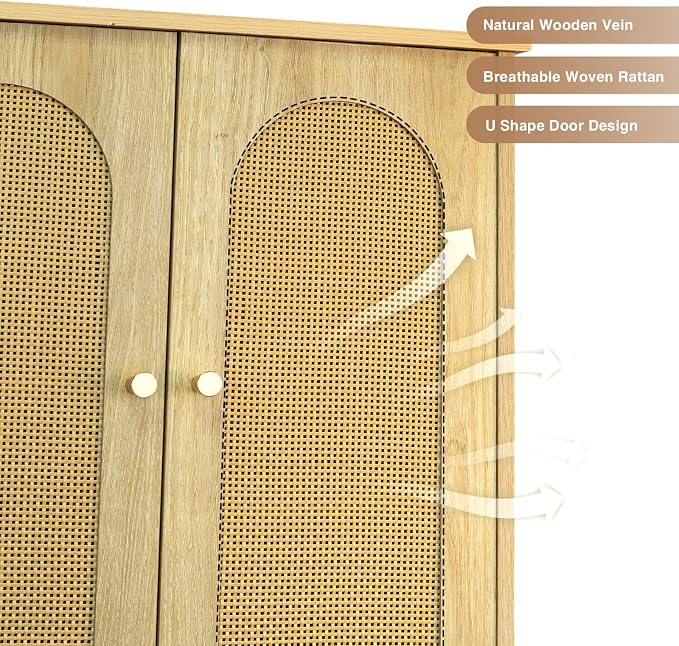 Rattan Toilet Storage Cabinet, Over the Rack Wood Cabinet - Image 4