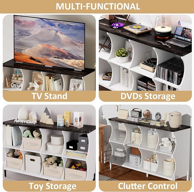8 Cube Storage Shelf Organizer, Low Book Shelf Bookcase Entryway Table - Image 3
