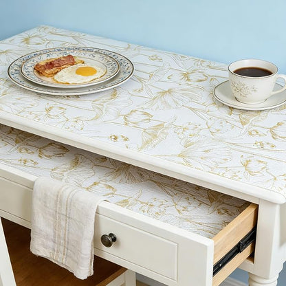 Shelf Liners Non Adhesive Light Base Gold Lotus Pattern - Image 7