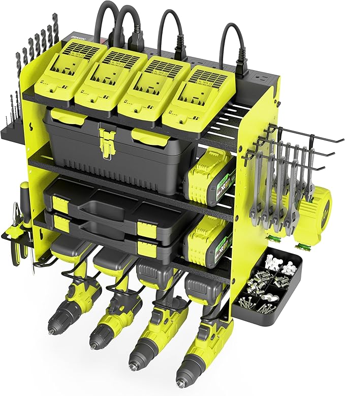Power Tool Organizer with Charging Station, 4 Layers Drill Holder Wall Mount by ZEAKOC