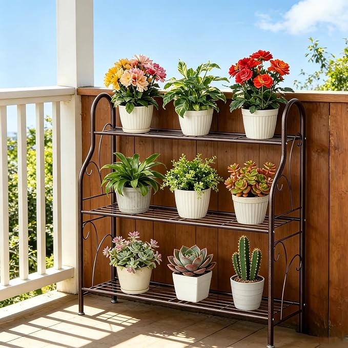 SORCEDAS Plant Stand Indoor Outdoor Plant Shelf 3 Tier Metal Corner Flower - Image 2